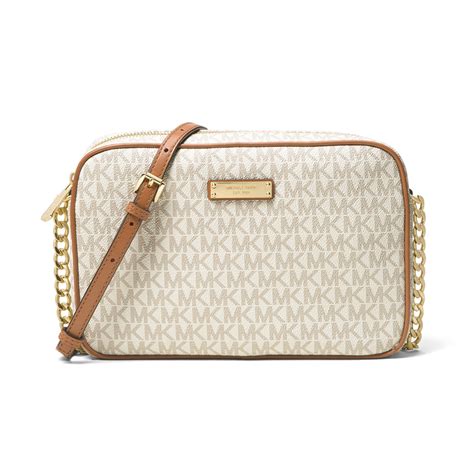 michael kors hamilton lg crossbody vanilla mk logo signature|Jet Set Large Signature Logo Crossbody Bag .